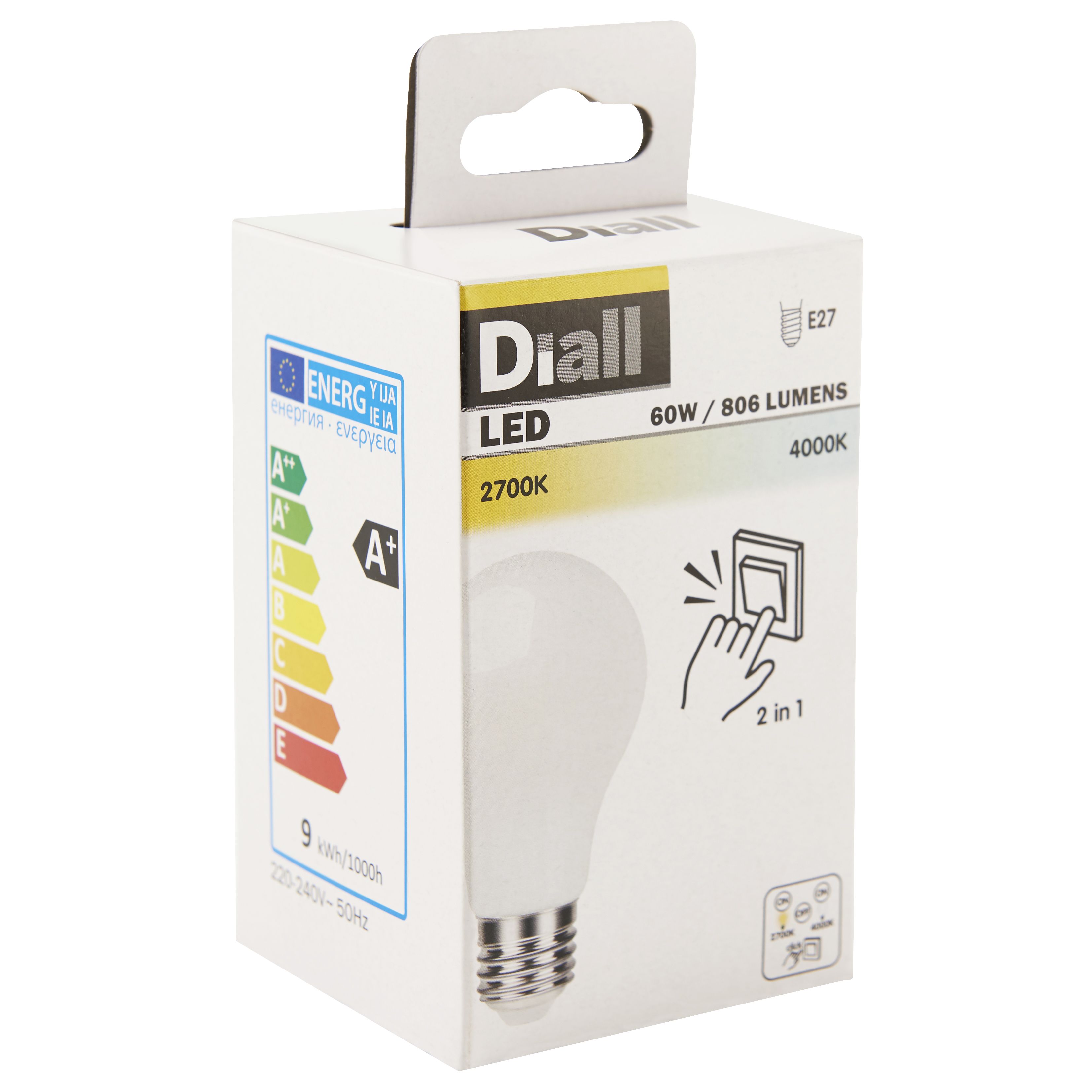 Diall E27 9W 806lm GLS Warm white & neutral white LED Light bulb