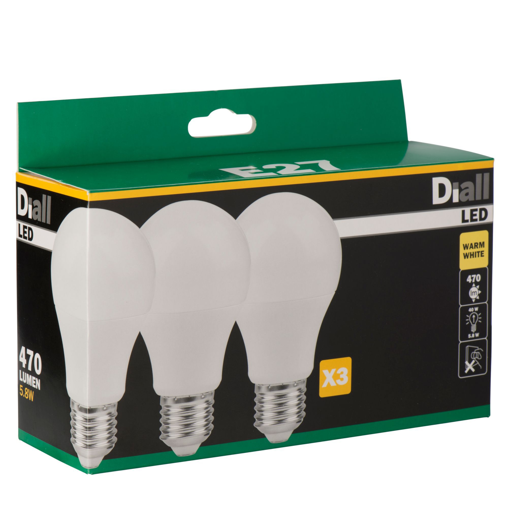 Diall E27 Classic LED Light bulb, Pack of 3