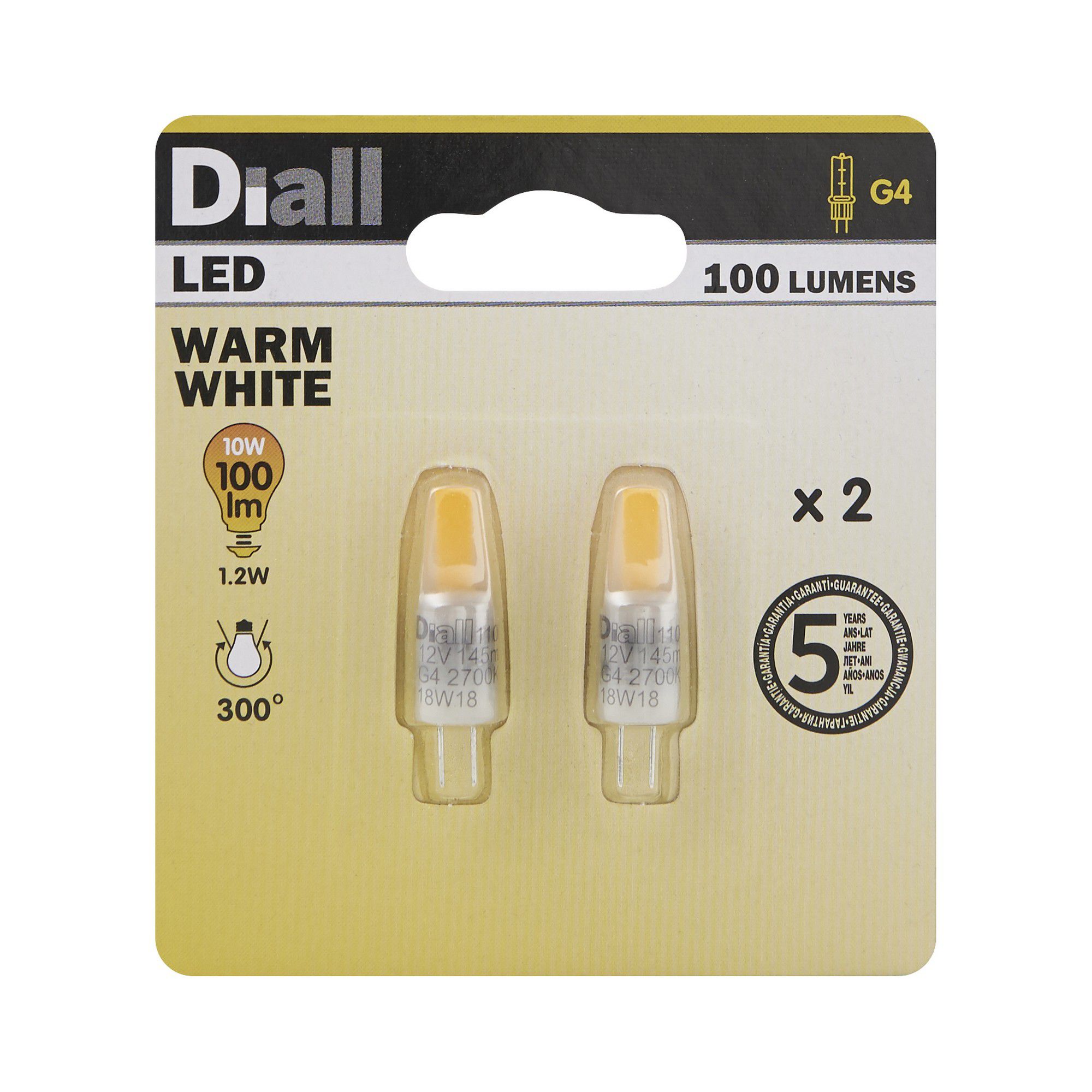 Diall G4 1.2W Warm white LED Light bulb, Pack of 2