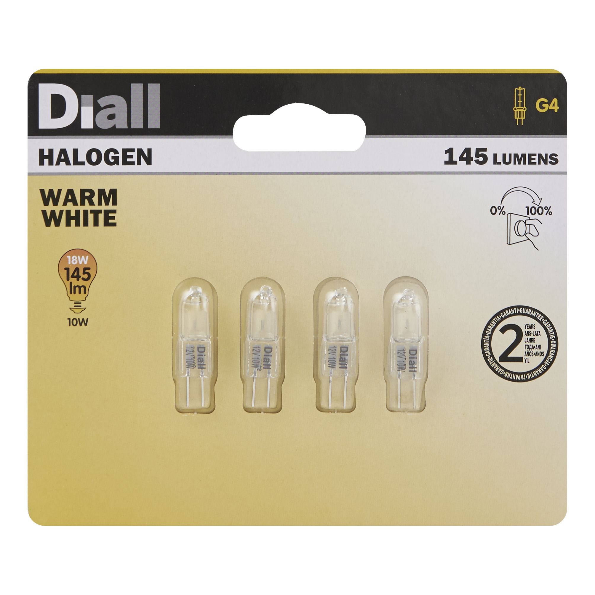 Diall G4 10W Warm white Halogen Dimmable Light bulb Pack of 4