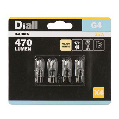 Diall G4 25W Capsule Halogen Dimmable Light bulb, Pack of 4