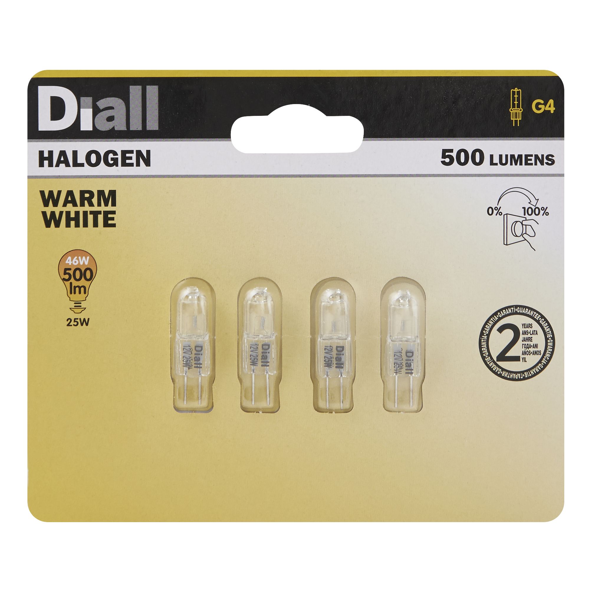 Diall G4 25W Warm white Halogen Dimmable Light bulb, Pack of 4