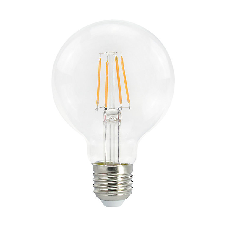 Diall G80 E27 3.4W 470lm Clear Globe Warm white LED Filament Light bulb |  DIY at B&Q