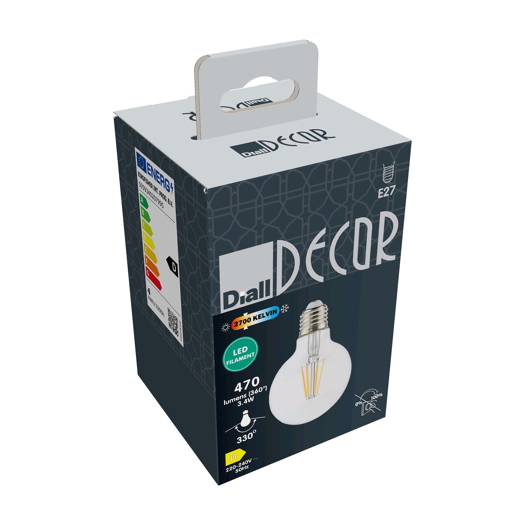 Diall G80 E27 3.4W Warm bulb DIY 470lm Clear Globe white LED | Light B&Q at Filament