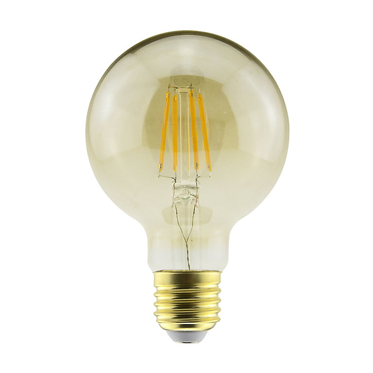 Warm white LED Light B&Q G80 470lm | Amber at Globe DIY bulb filament Diall 5.5W E27