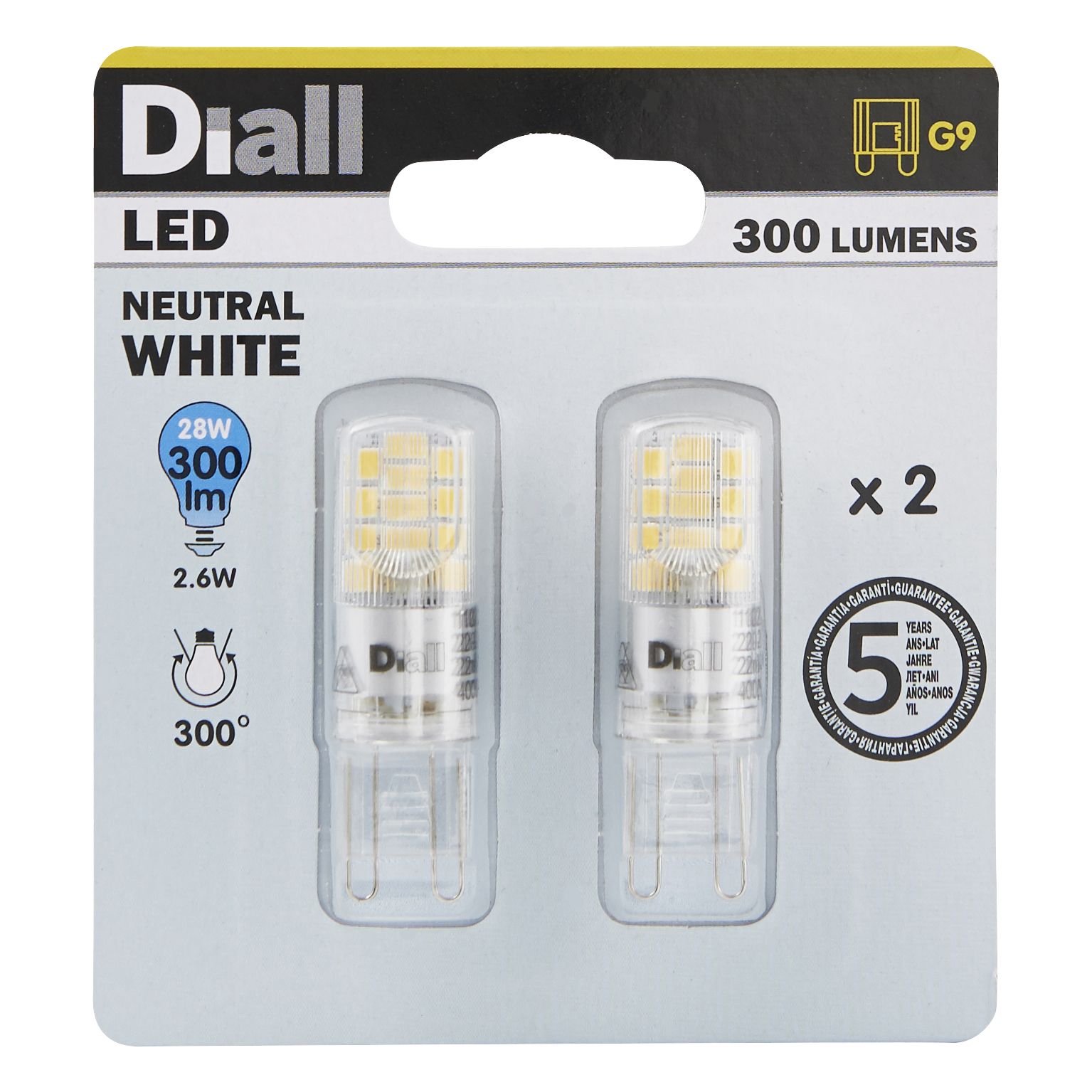 Diall G9 2W 300lm Capsule Neutral white LED Light bulb, Pack of 2