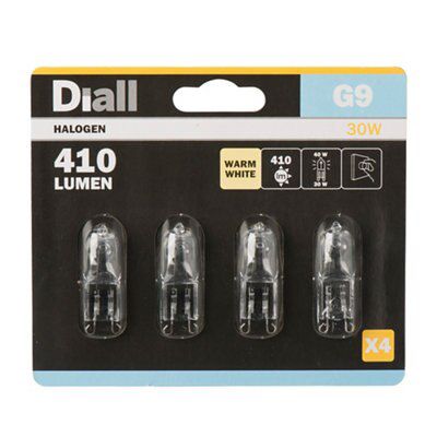 Diall G9 30W Capsule Halogen Dimmable Light bulb, Pack of 4