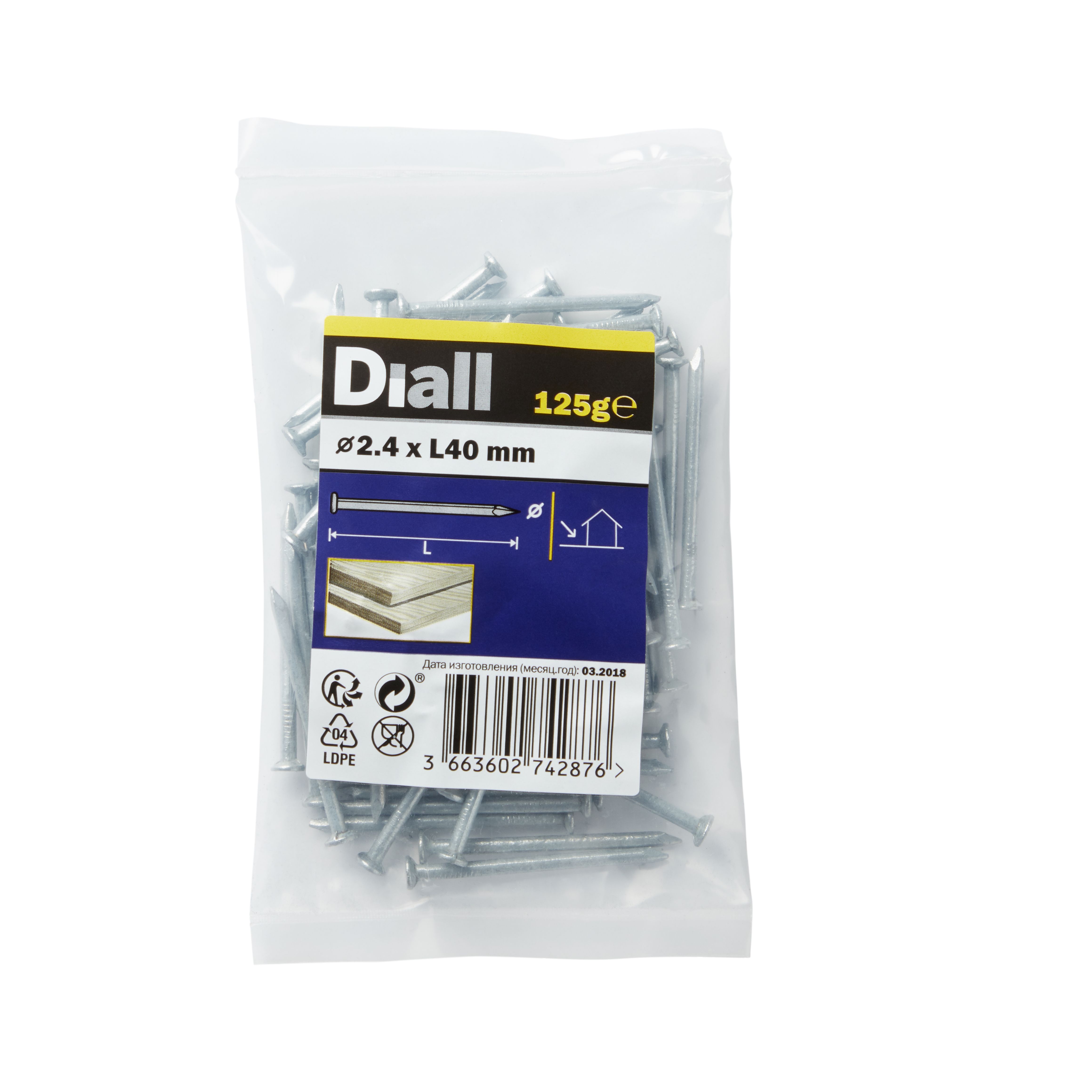 Diall Galvanised Round wire nail (L)40mm (Dia)2.4mm 125g