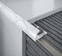 Diall Gloss White marble Marble effect 9mm Round PVC External edge tile trim