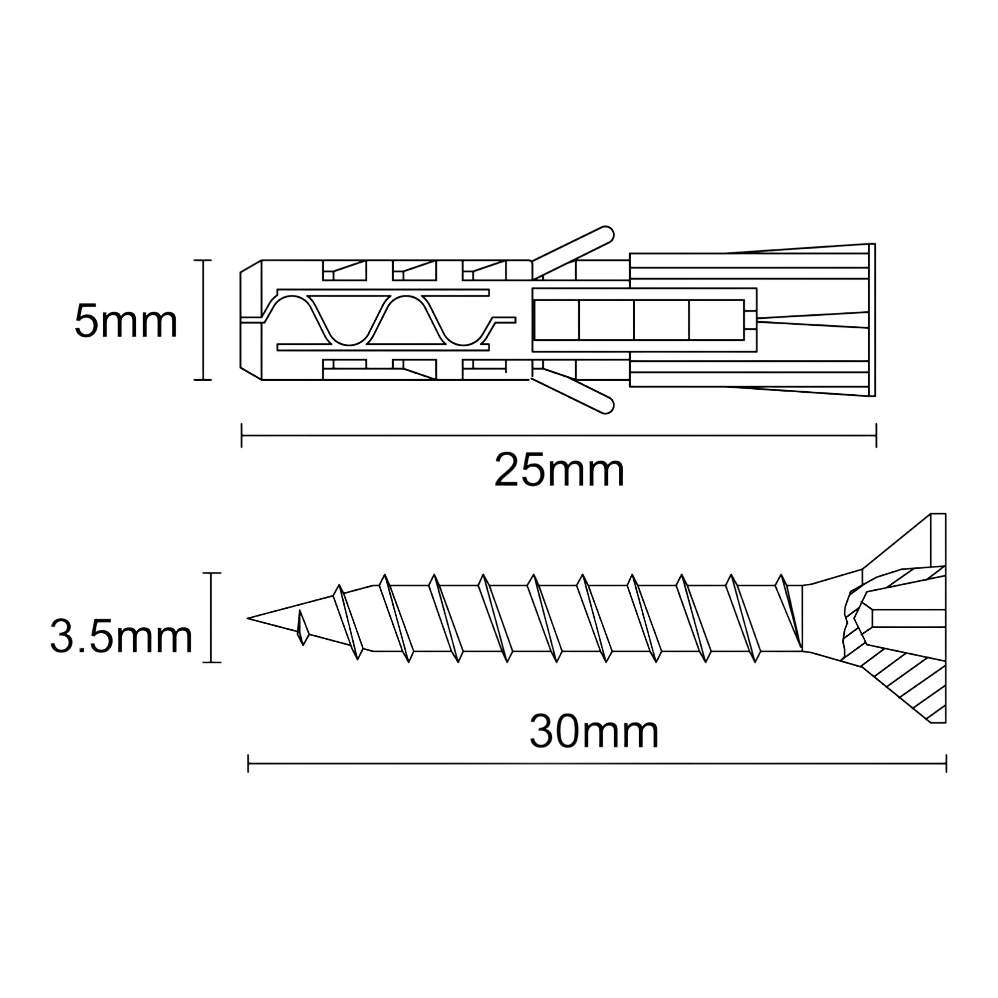 Diall Grey Multi-purpose screw & wall plug (Dia)5mm (L)25mm, Pack of 25