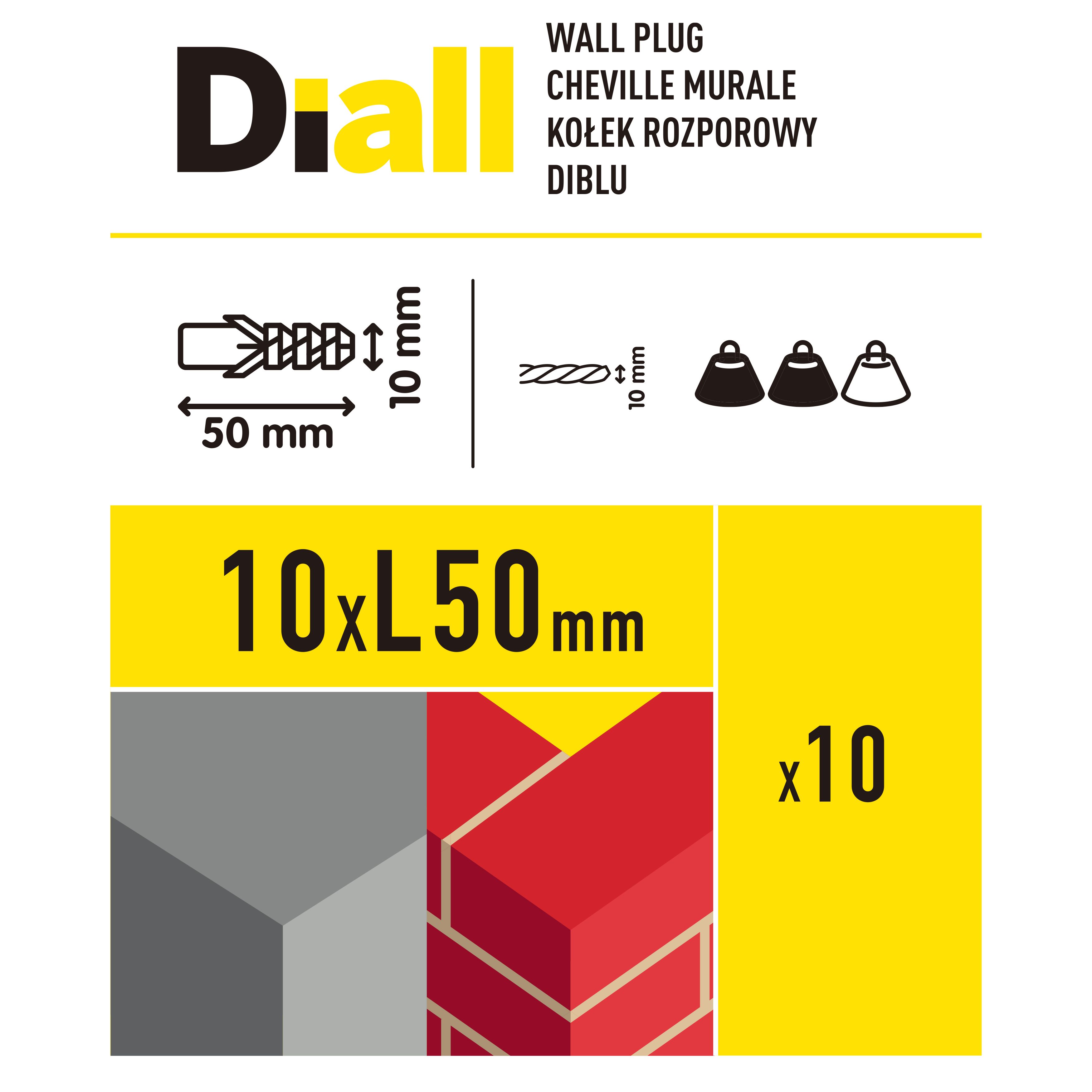 Diall Grey Nylon Wall plug (Dia)10mm (L)50mm, Pack of 10