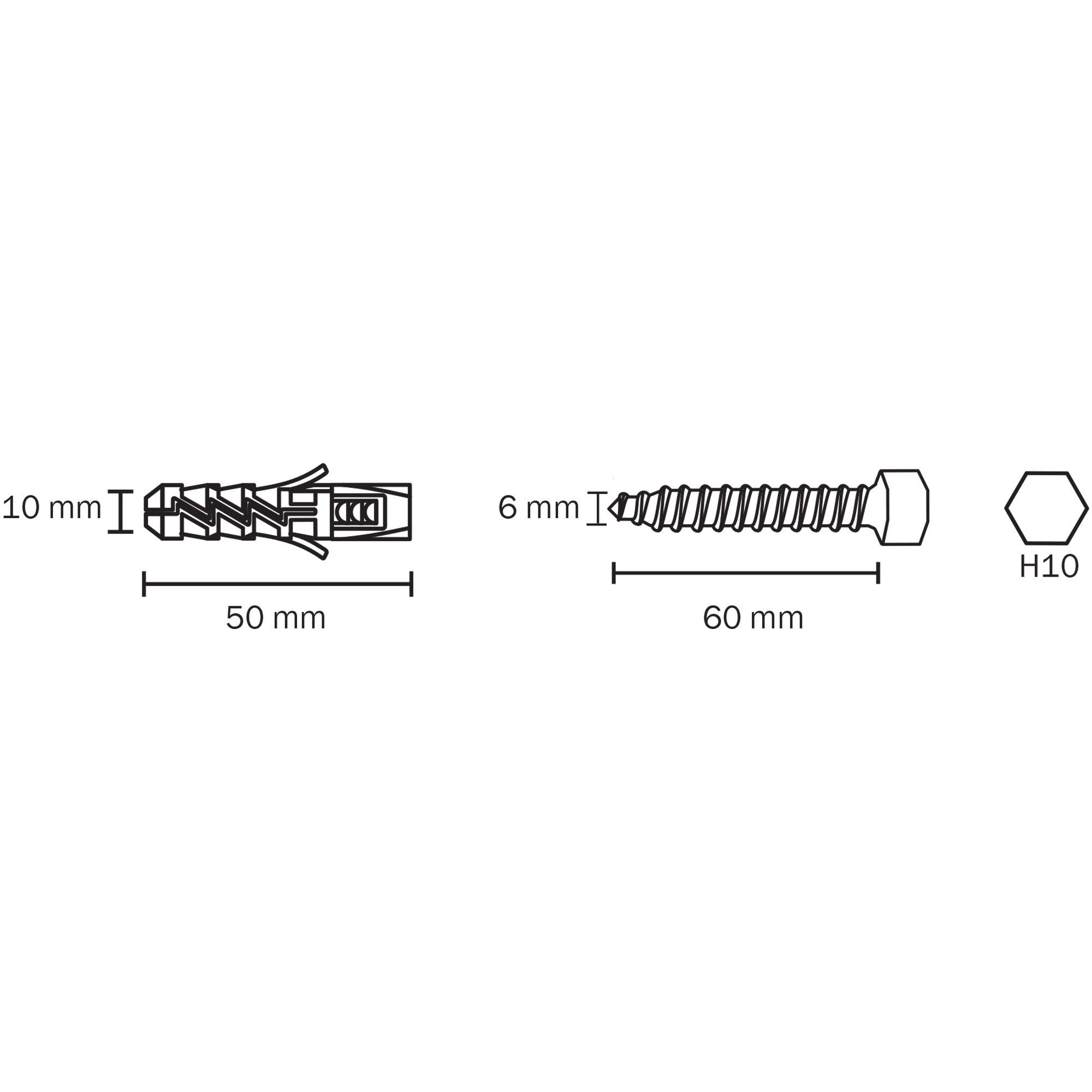 Diall Grey Nylon Wall plug (L)50mm (Dia)10mm, Pack of 25