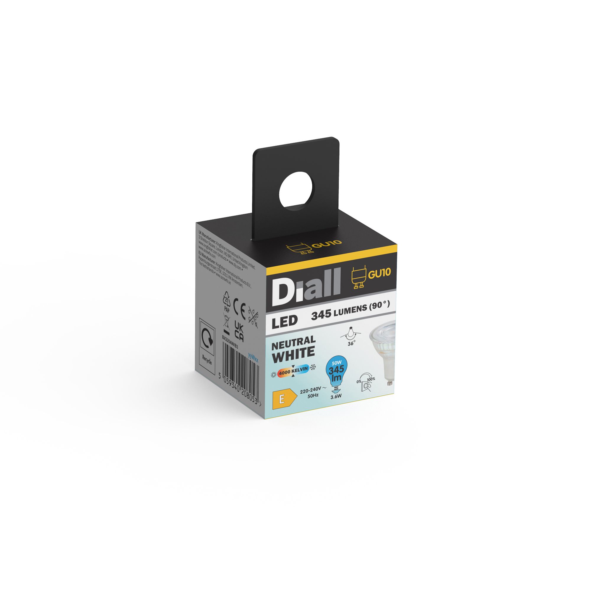 Diall GU10 3.6W 345lm 36° Clear Reflector spot Neutral white LED Dimmable LED Light bulb