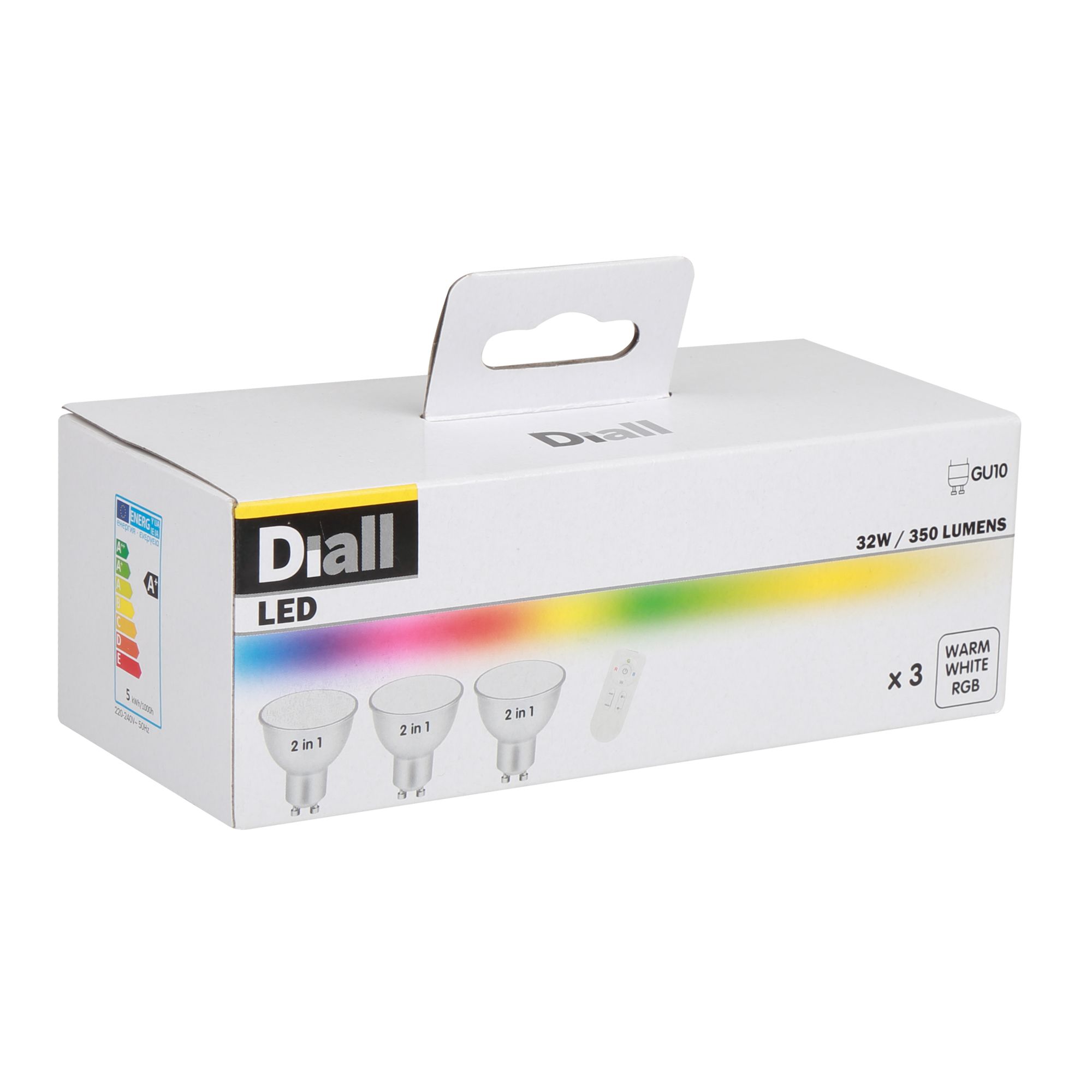 Diall GU10 32W LED RGB & warm white Reflector Dimmable Light bulb Pack of 3