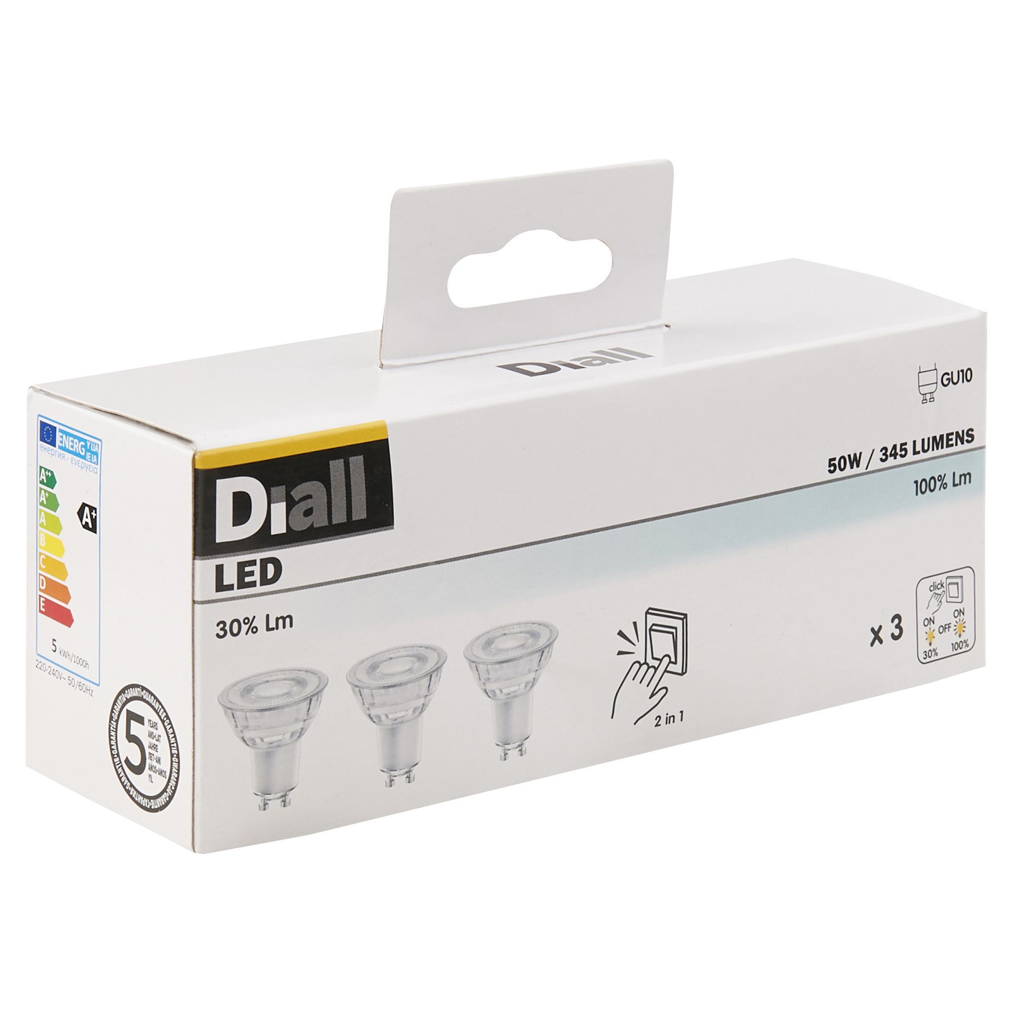 Diall GU10 5W 345lm Reflector Neutral white LED Dimmable Light bulb, Pack of 3