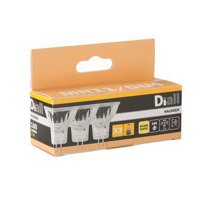 Diall GU4 17W Reflector Halogen Dimmable Light bulb, Pack of 3