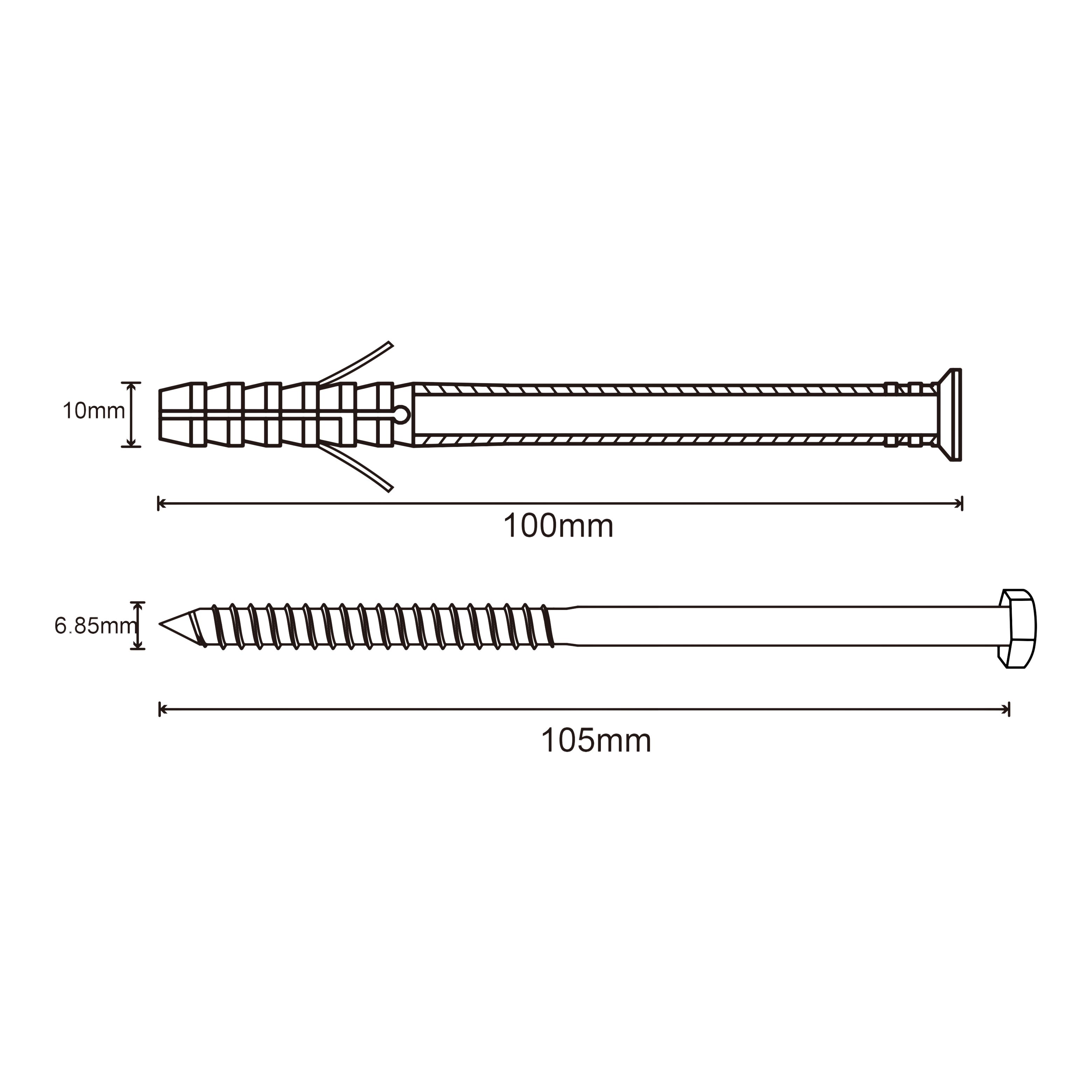Diall Hex Frame fixing (Dia)10mm (L)100mm, Pack of 6