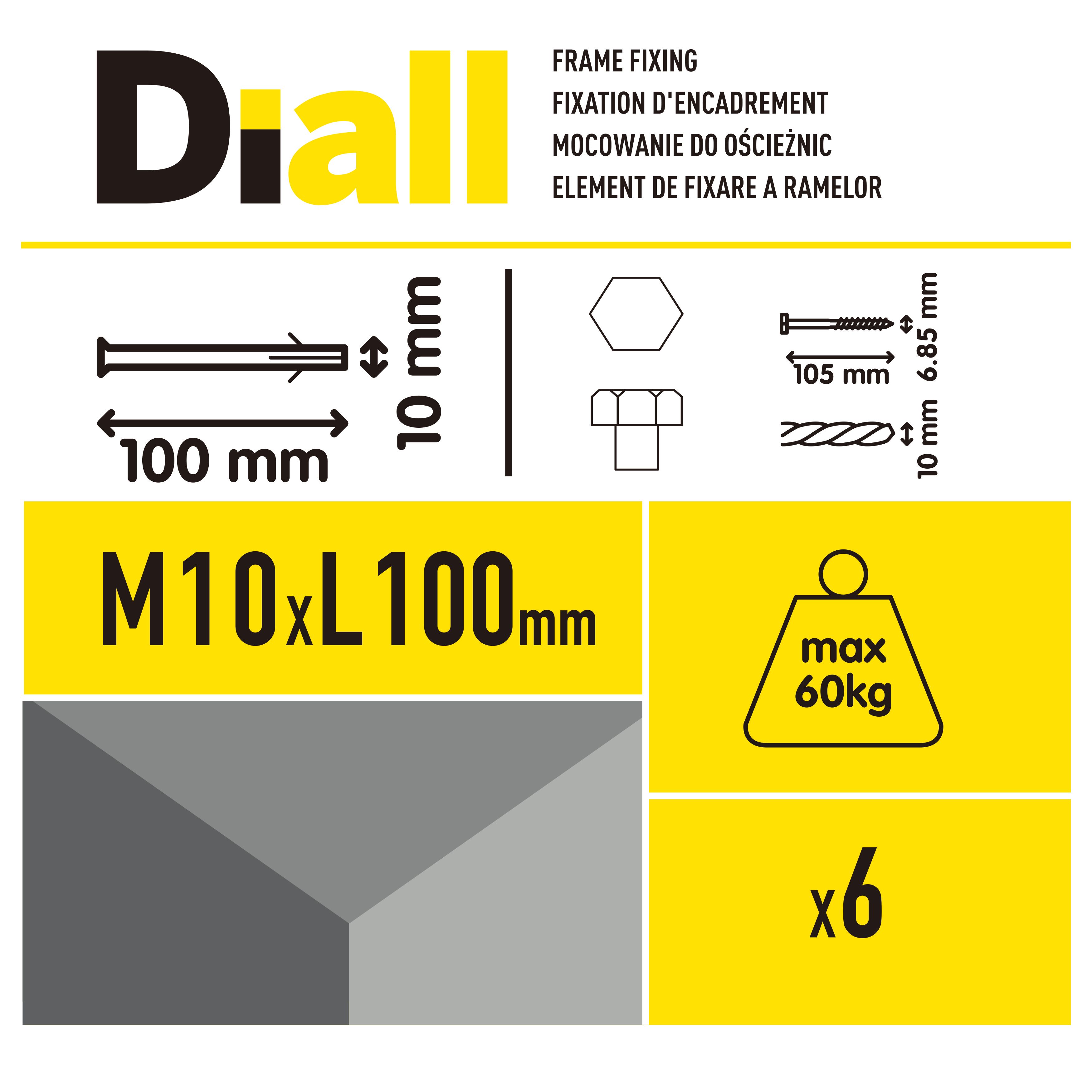 Diall Hex Frame fixing (Dia)10mm (L)100mm, Pack of 6