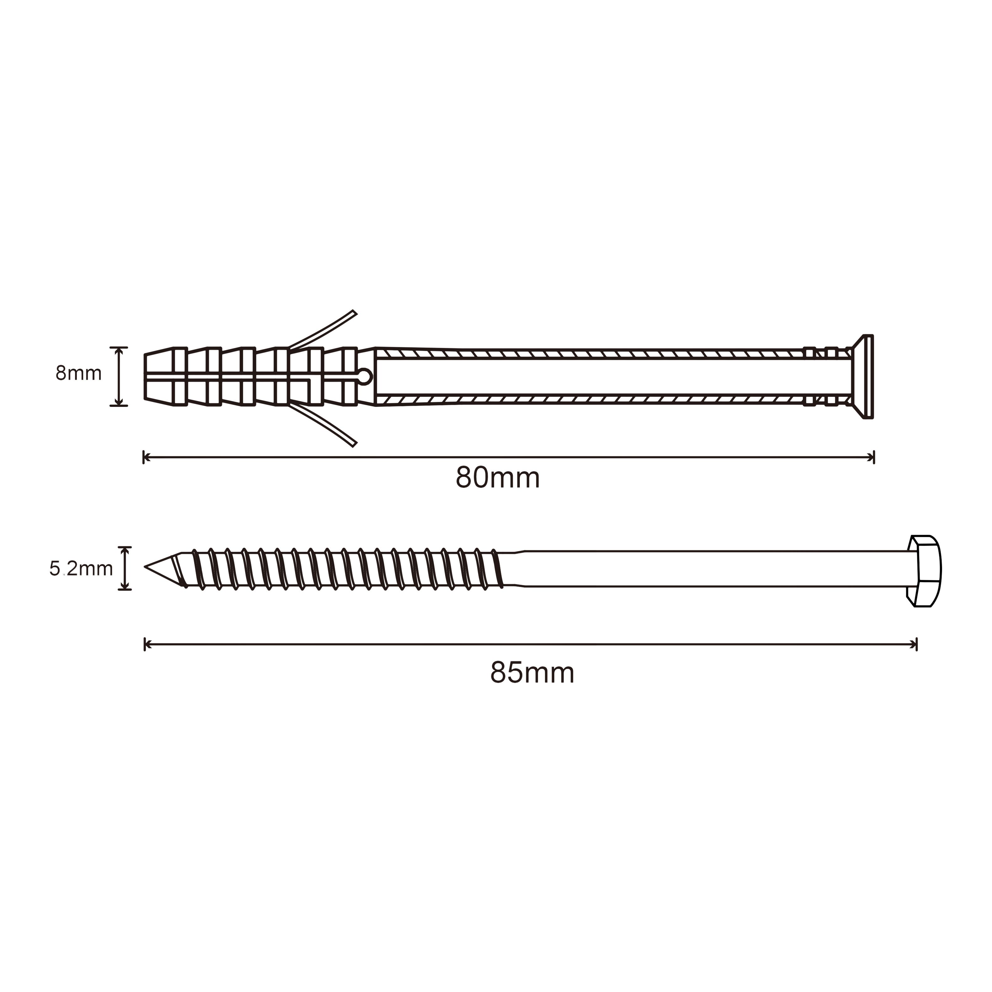 Diall Hex Frame fixing (Dia)8mm (L)80mm, Pack of 6