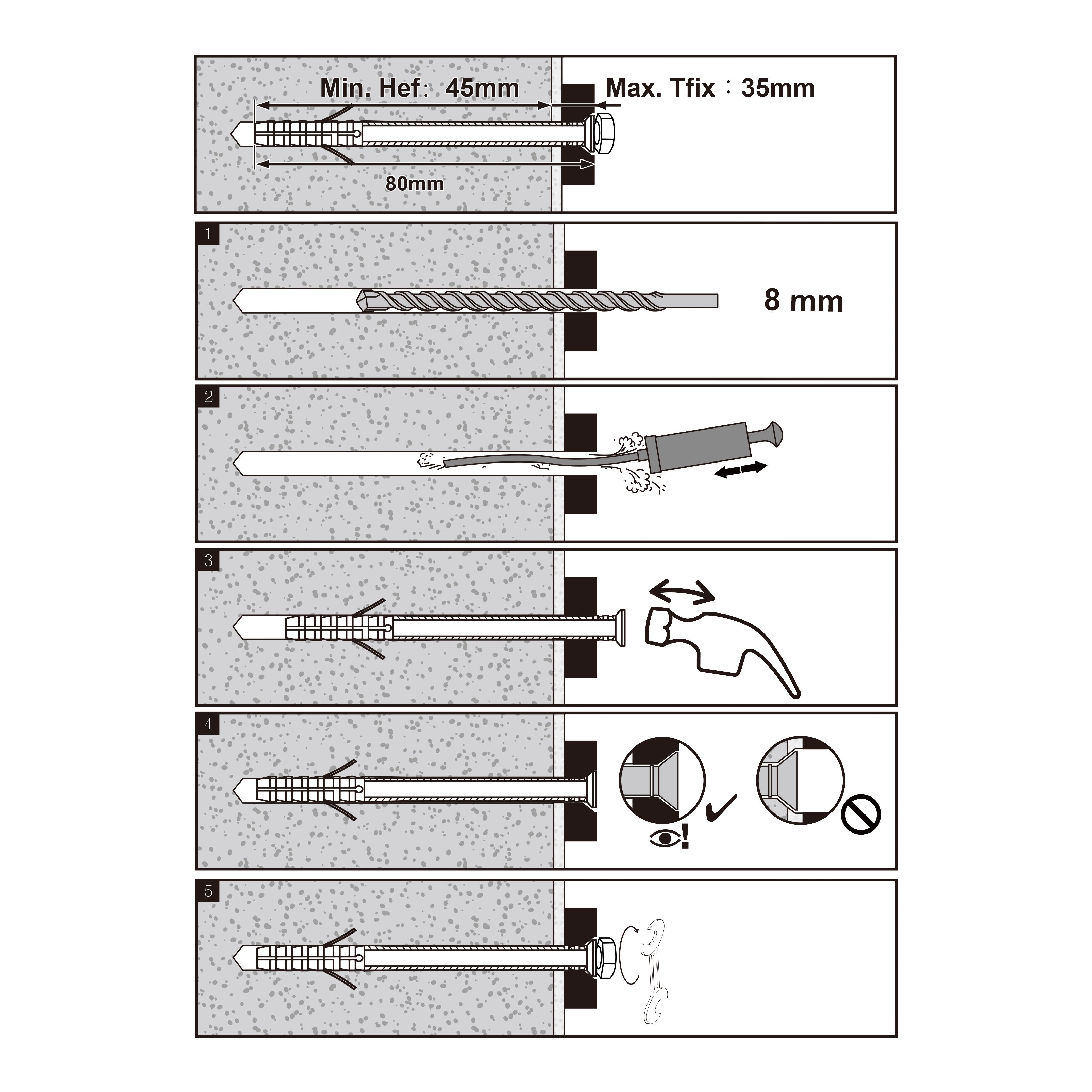 Diall Hex Frame fixing (Dia)8mm (L)80mm, Pack of 6