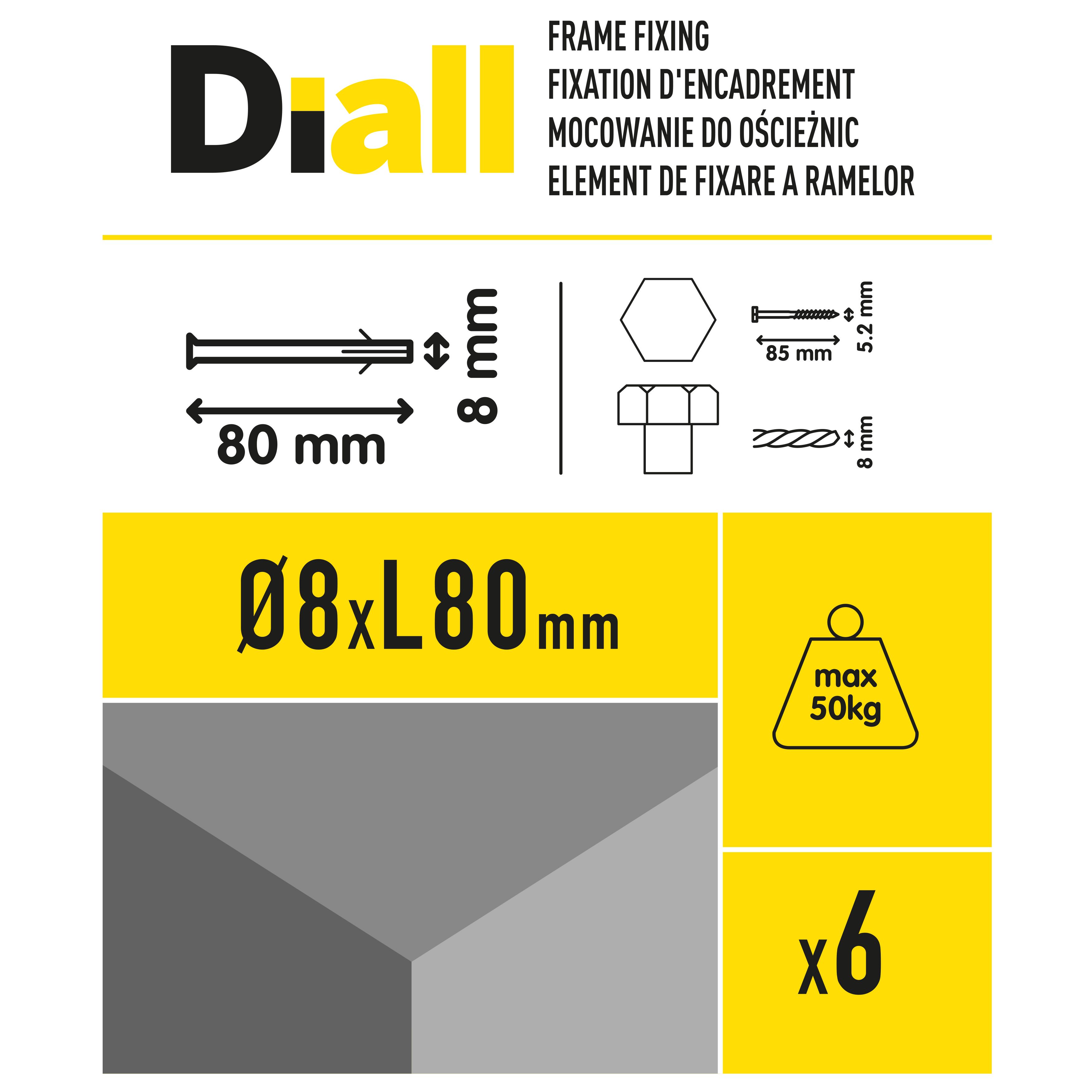 Diall Hex Frame fixing (Dia)8mm (L)80mm, Pack of 6