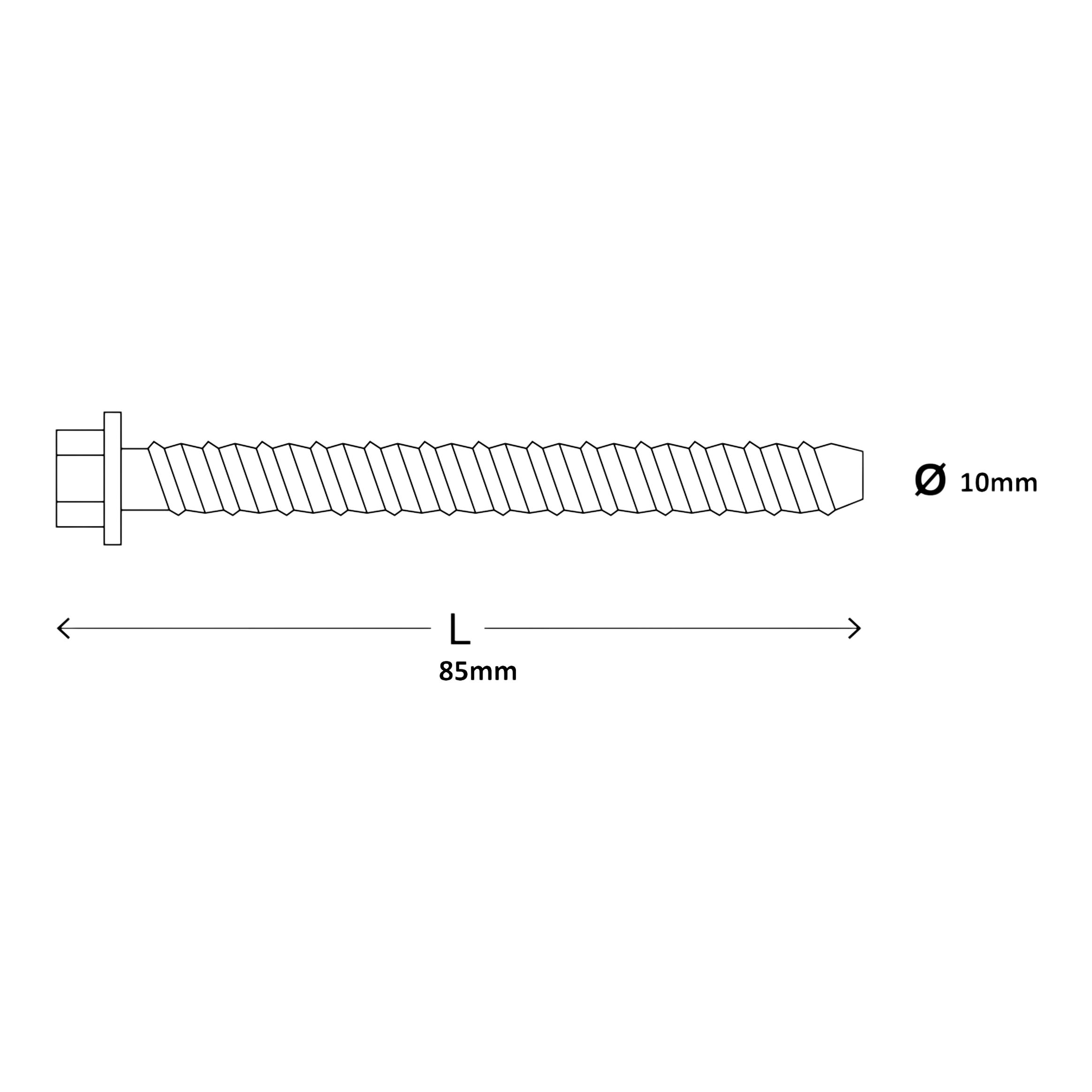 Diall Hex Steel Concrete screw (Dia)10mm (L)85mm, Pack of 10