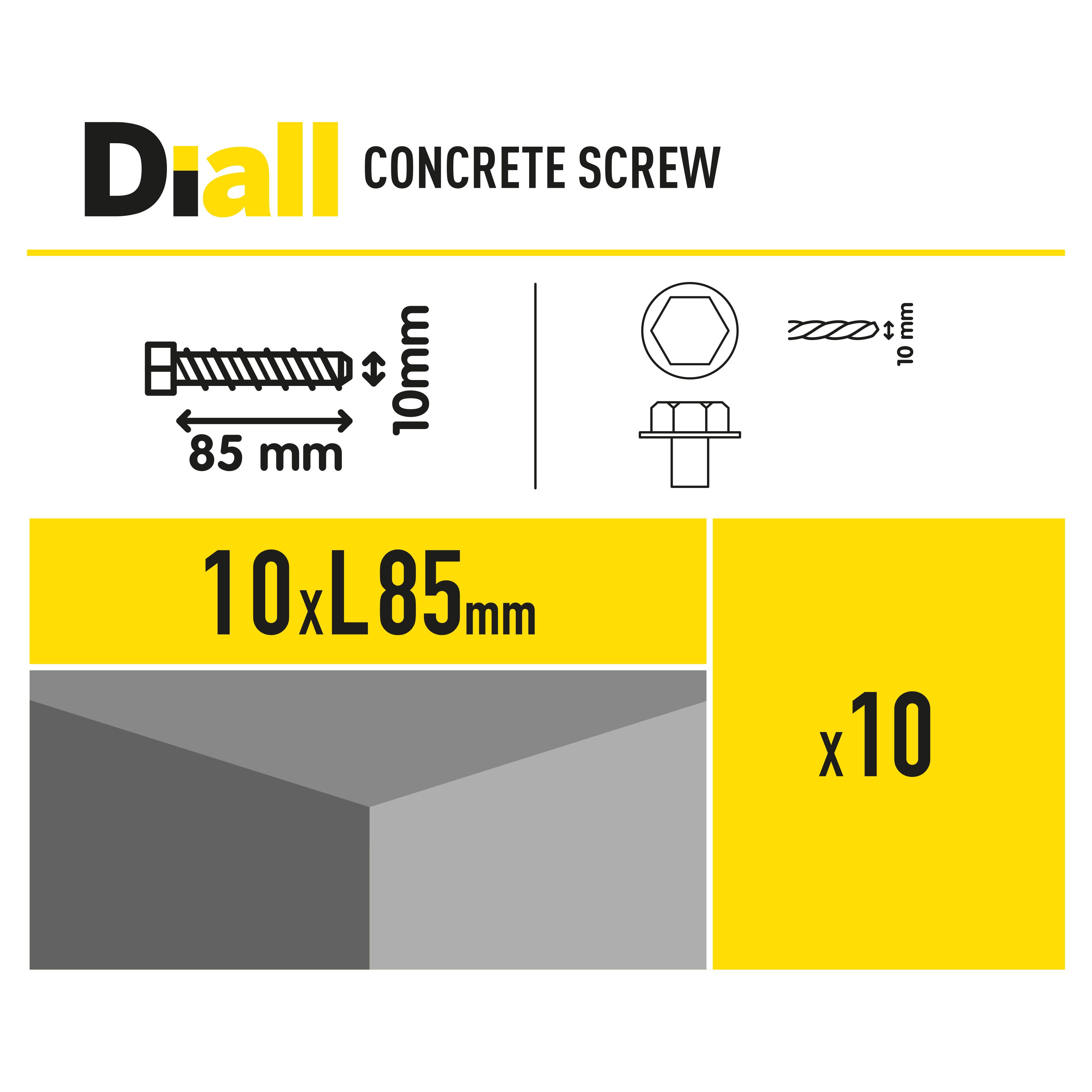 Diall Hex Steel Concrete screw (Dia)10mm (L)85mm, Pack of 10