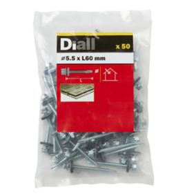 Diall Hex Zinc-plated Carbon steel Roofing screw (Dia)5.5mm (L)60mm, Pack of 50