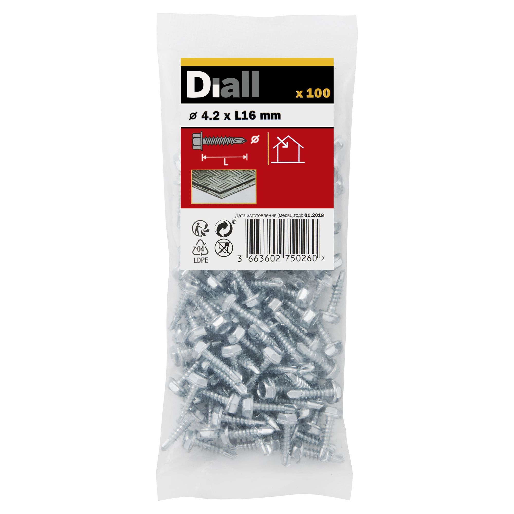 Diall Hex Zinc-plated Carbon steel Screw (Dia)4.2mm (L)16mm, Pack of 100