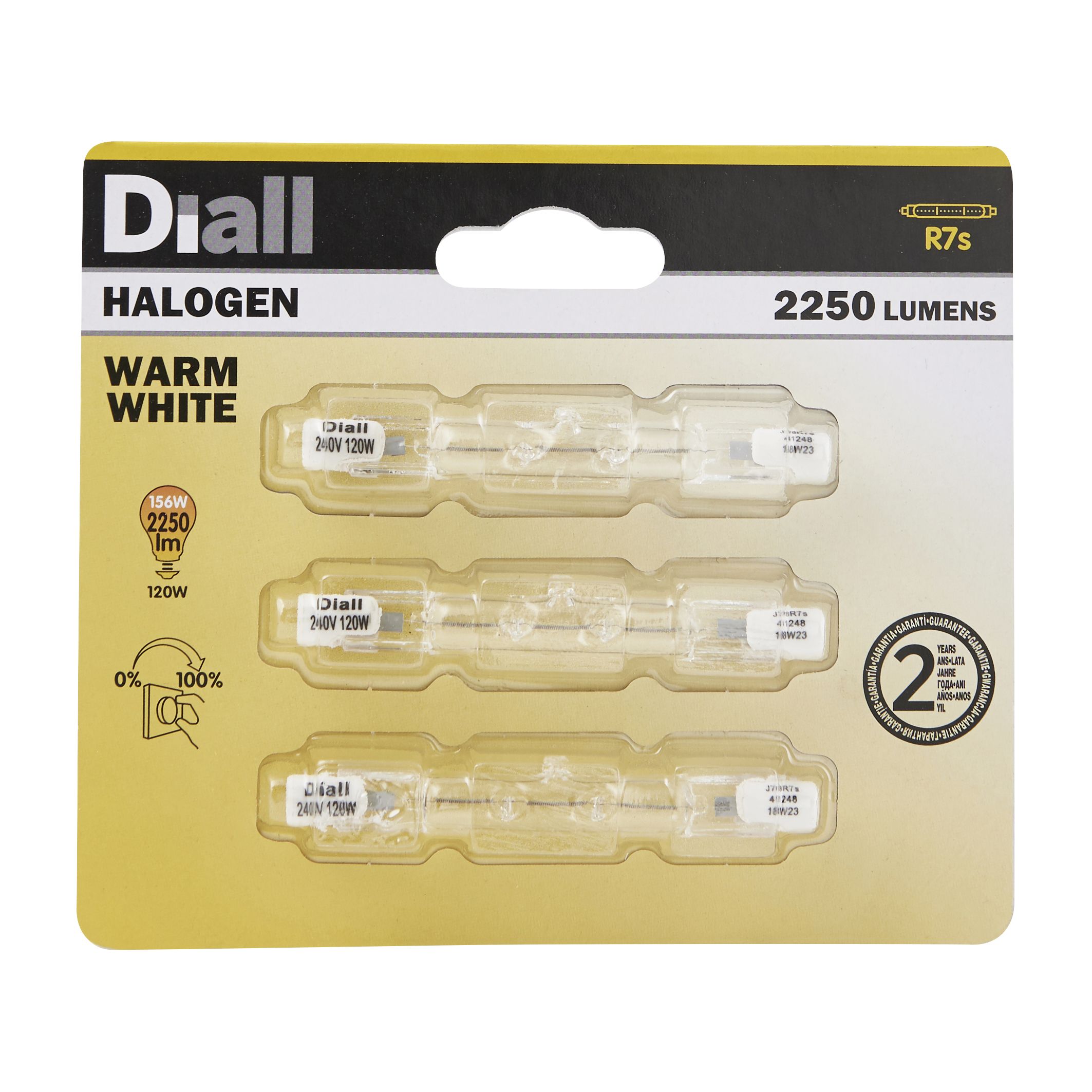 Diall J78 R7s 120W Clear Linear Warm white Halogen Dimmable Light bulb, Pack of 3