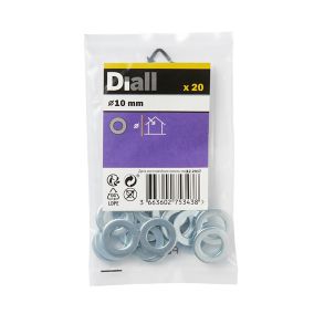 Diall M10 Carbon steel Small Flat Washer, (Dia)10mm, Pack of 20