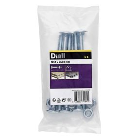 Diall M10 Coach bolt & nut (L)130mm, Pack of 5