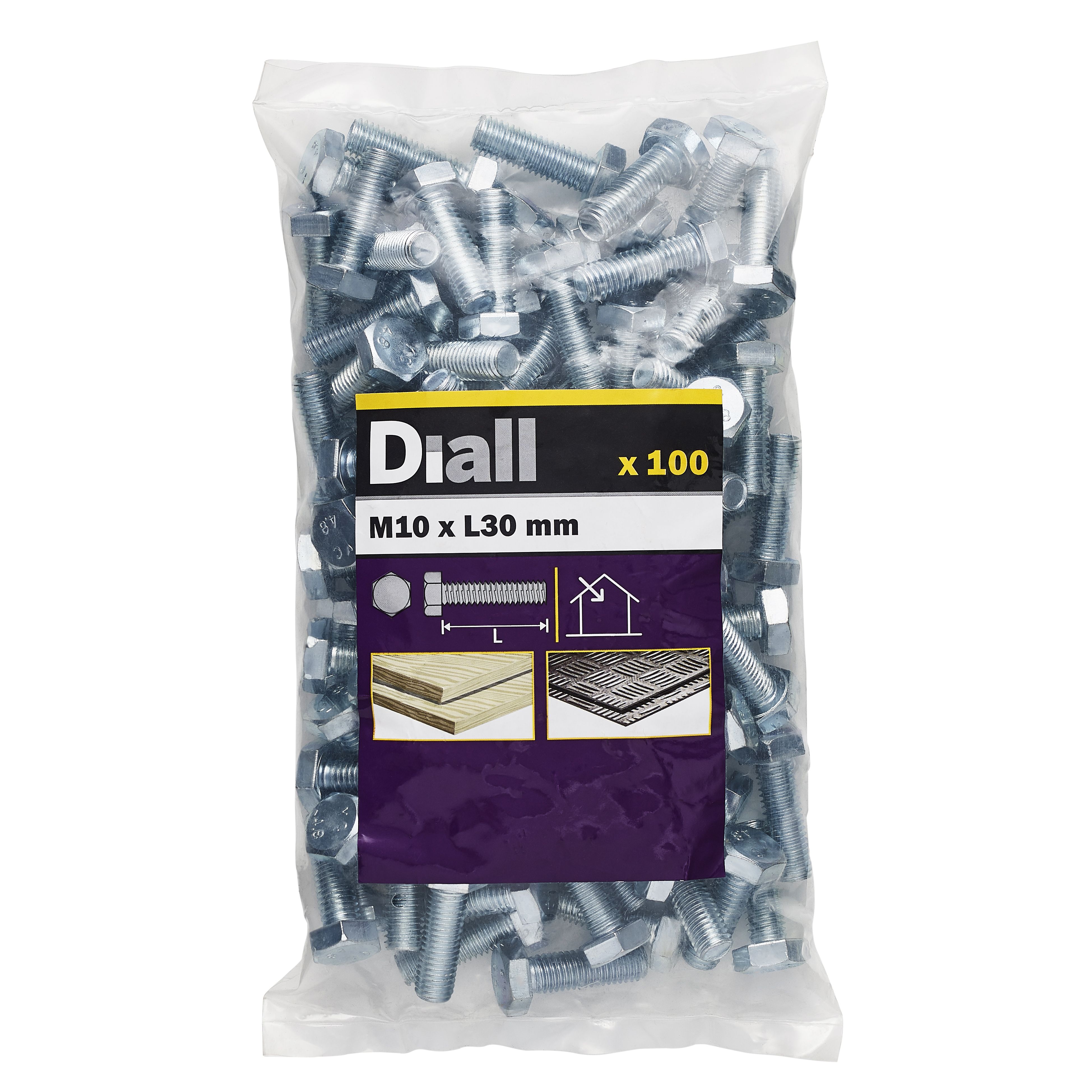 Diall M10 Hex Carbon steel (grade 5.8) Bolt & nut (L)30mm, Pack of 