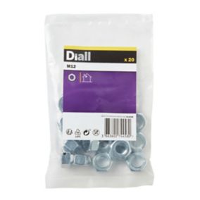 Diall M12 Carbon steel Hex Nut, Pack of 20