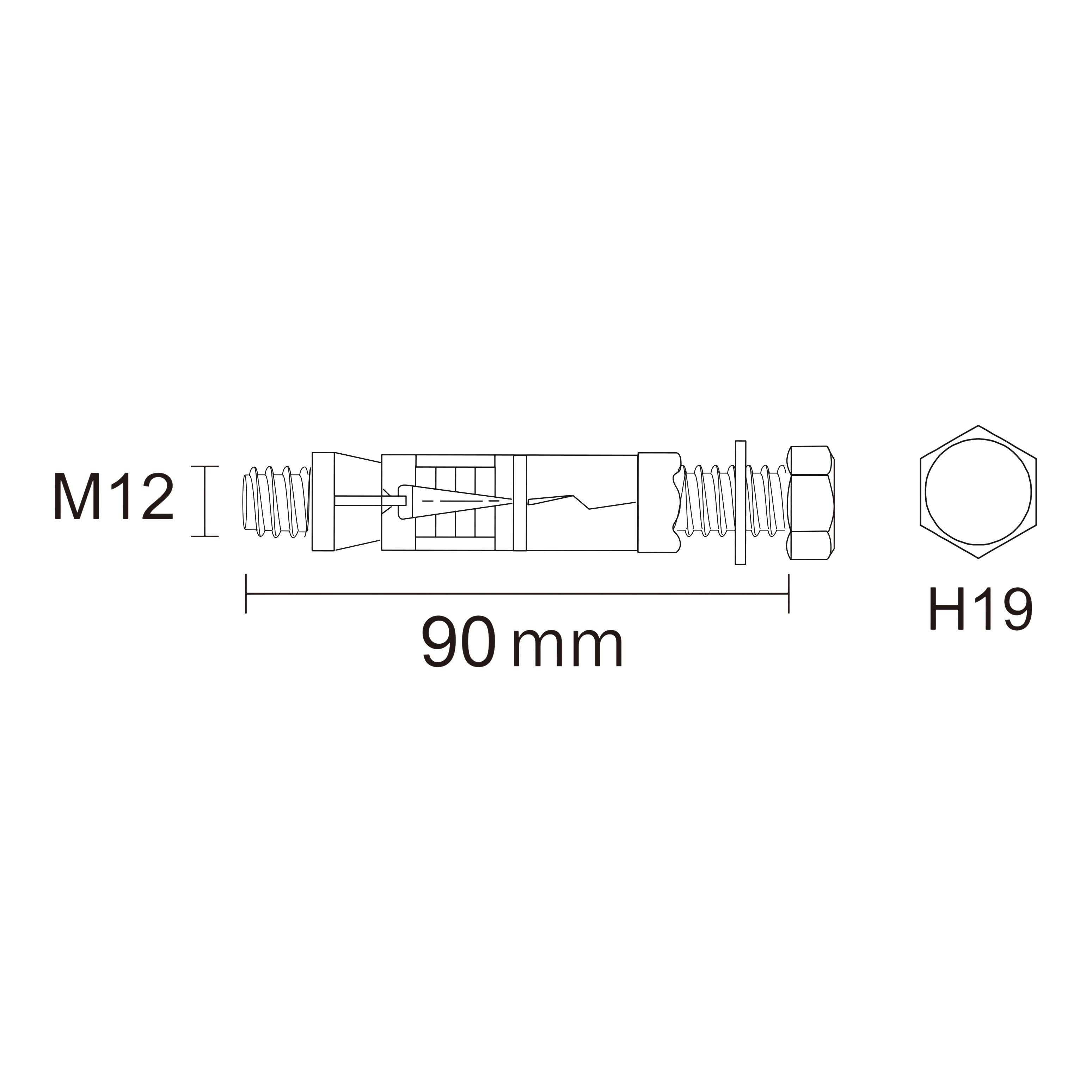 Diall M12 Hex Bolt Steel Shield anchor (L)90mm, Pack of 4