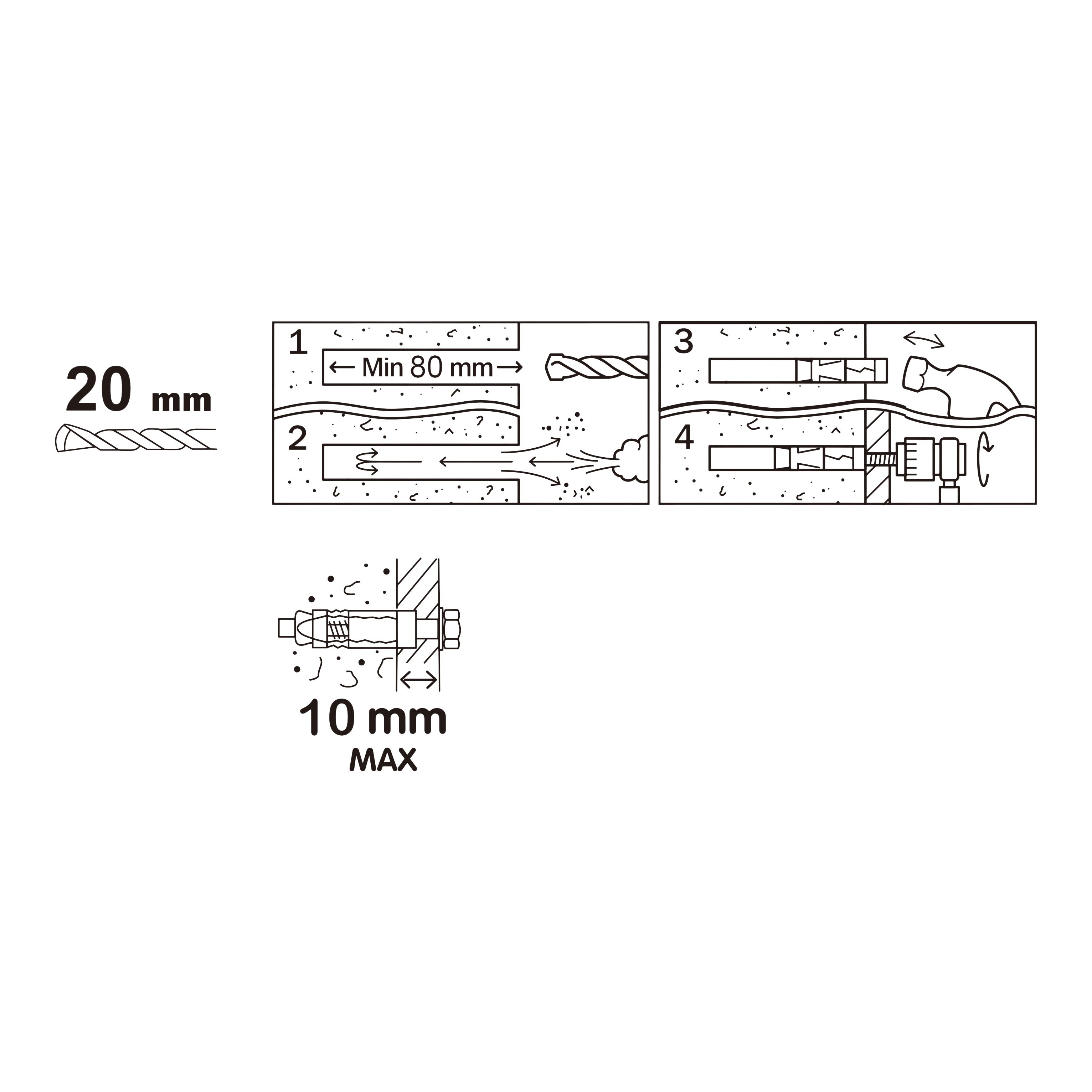 Diall M12 Hex Bolt Steel Shield anchor (L)90mm, Pack of 4