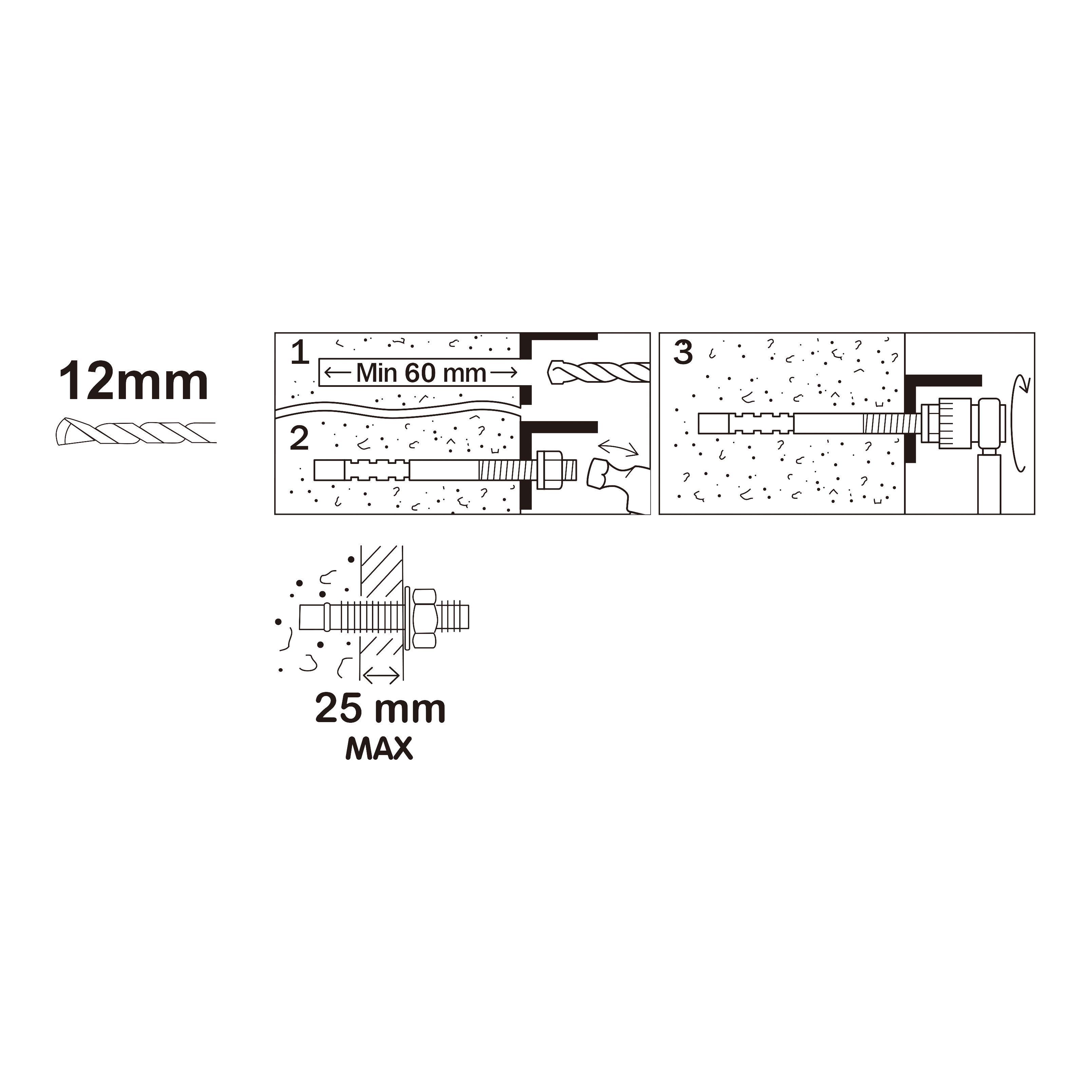 Diall M12 Steel Through bolt, nut & washer (L)100mm, Pack of 2