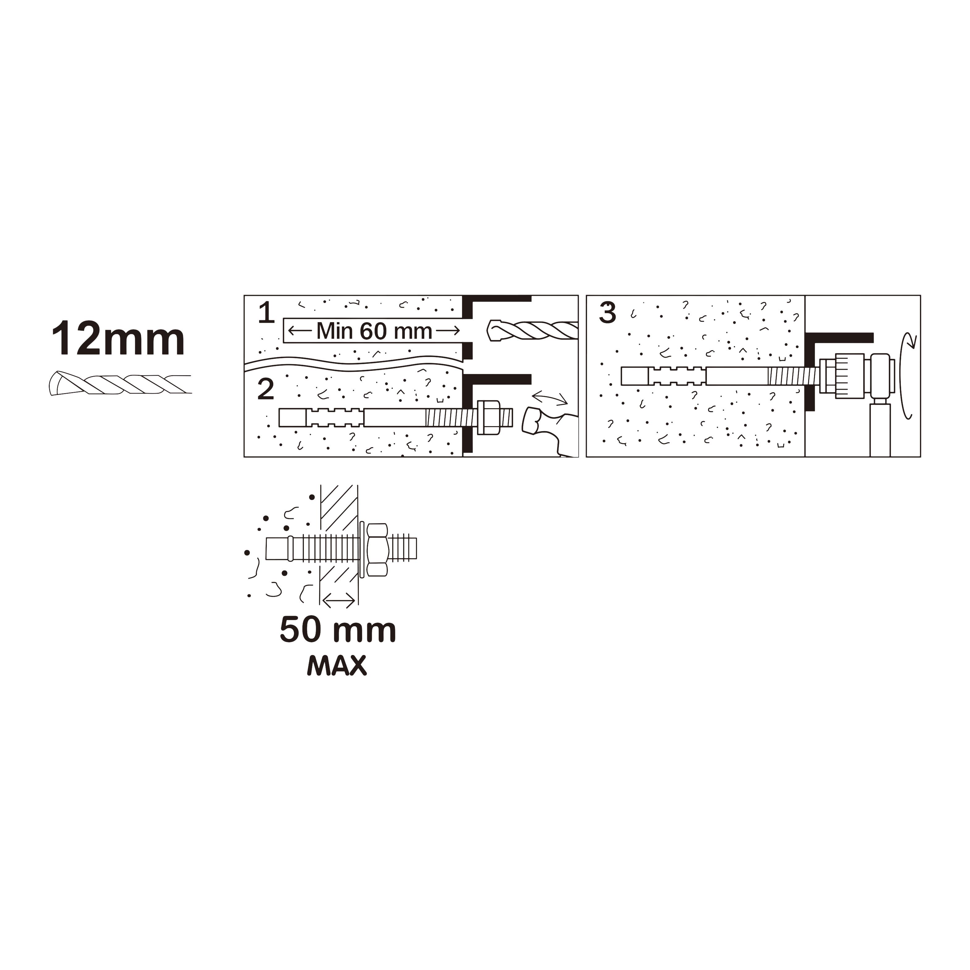 Diall M12 Steel Through bolt, nut & washer (L)125mm, Pack of 2