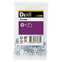Diall M3 Carbon steel Flat Washer, Pack of 100