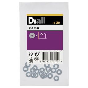 Diall M3 Carbon steel Flat Washer, Pack of 20