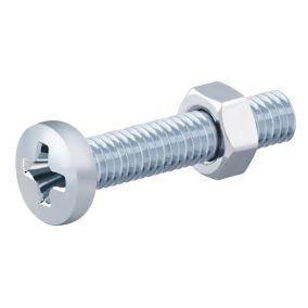 Diall M3 Cruciform Philips Pan head Zinc-plated Carbon steel Machine screw & nut (Dia)3mm (L)20mm, Pack of 20