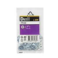 Diall M4 Carbon steel Flat Washer, (Dia)4mm, Pack of 100
