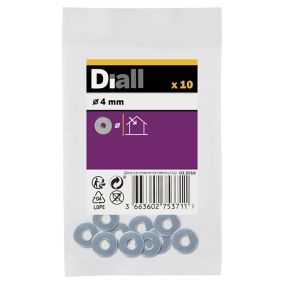 Diall M4 Carbon steel Flat Washer, (Dia)4mm, Pack of 10