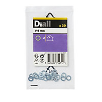 Diall M4 Carbon steel Small Flat Washer, (Dia)4mm, Pack of 20