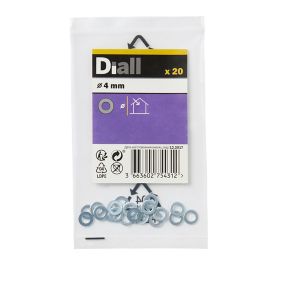 Diall M4 Carbon steel Small Flat Washer, Pack of 20