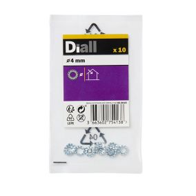 Diall M4 Steel Shakeproof Washer, (Dia)4mm, Pack of 10
