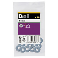 Diall M5 Carbon steel Flat Washer, Pack of 10