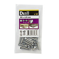 Diall M5 Hex Stainless steel Bolt & nut (L)20mm (Dia)3mm, Pack of 10