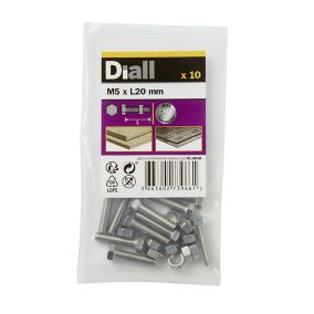 Diall M5 Hex Stainless steel Bolt & nut (L)20mm, Pack of 10