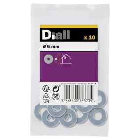 Diall M6 Carbon steel Flat Washer, Pack of 10